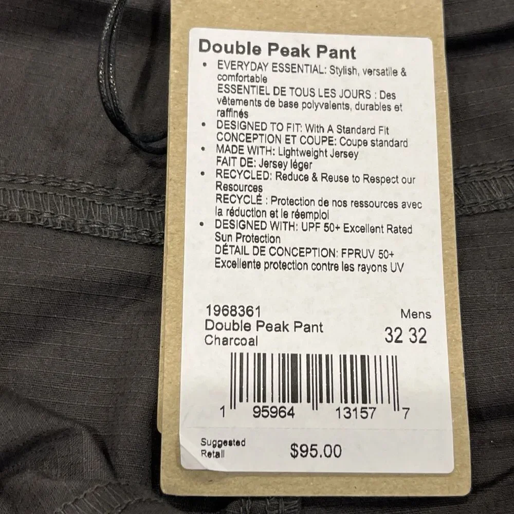 Prana NEW Mens 32‎ x32 Double Peak Hiking Pant Gray Ripstop Standard Tapered Leg